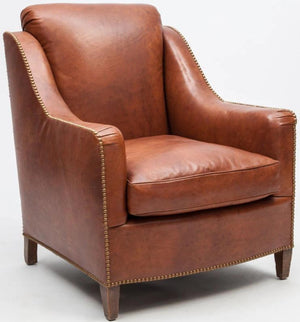 "Leather Upholstered Armchair w/ Brass Nail Trim"