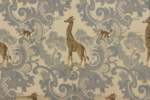 "Silk Twill Fabric w/ Embroidered Giraffes & Monkeys" (SOLD)
