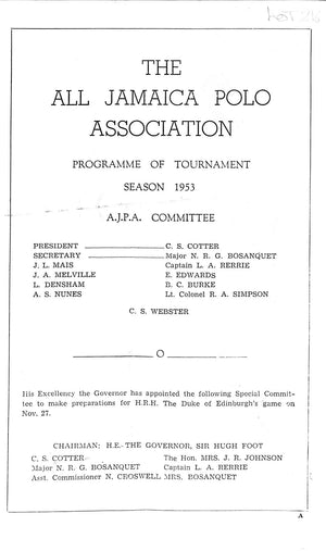 Programme of Tournament: All Jamaica Polo Association 1953