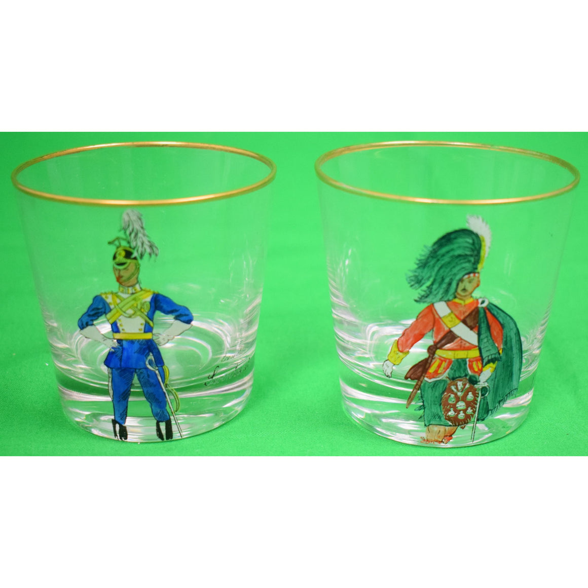 Set of 2 Hand-Painted Royal Military Old-Fashioned Glasses