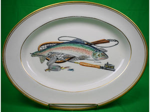 "Frank Vosmansky Hand-Painted Trout w/ Bamboo Fly Rod Platter"