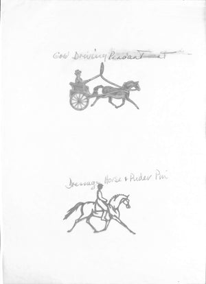 Gold Driving Pendant/ Dressage Horse & Rider Pin Graphite Drawing