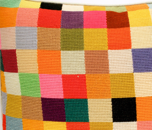Patchwork Pastel c1960s Hand-Needlepoint Pillow