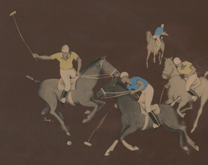 Polo Match c1930s Gouache Signed (LL)