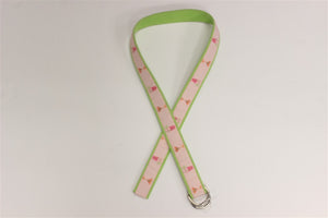 Pink & Lime Green Ribbon Belt w/ Cocktail Martini Glasses w/ Chrome Buckle Sz: S