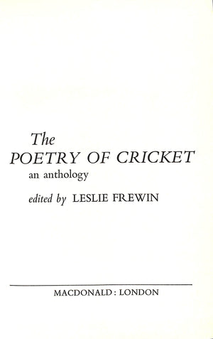 "The Poetry Of Cricket: An Anthology" 1964 FREWIN, Leslie
