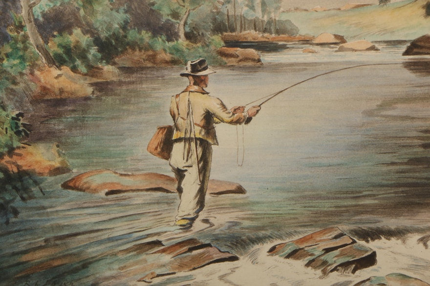 Ralph L. Boyer 1936 Etching w/ Aquatint After a Big One- Dry Fly Fish