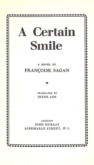 "A Certain Smile" 1956 SAGAN, Francoise