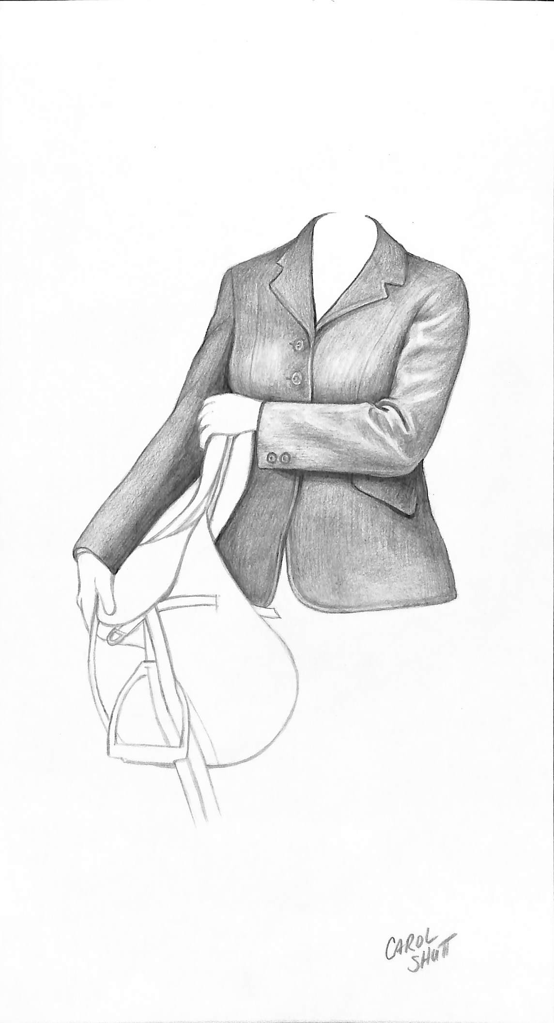 Ladies Hunt Jacket & Saddle Graphite Drawing