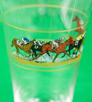 "Hand-Painted (6) Racehorses Glass Cocktail c1930s Shaker w/ Chrome Lid/ Spout" (SOLD)