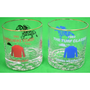 "Set x 2 NYRA 1983 Belmont Stakes & The Turf Classic Old-Fashioned Glasses" (SOLD)