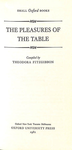 "The Pleasures Of The Table" 1981 FITZGIBBON, Theodora