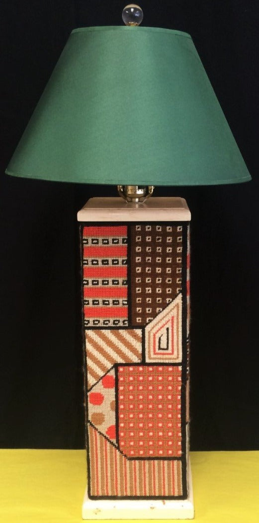 "Geometric c1960s Hand-Needlepoint Table Lamp" (SOLD)