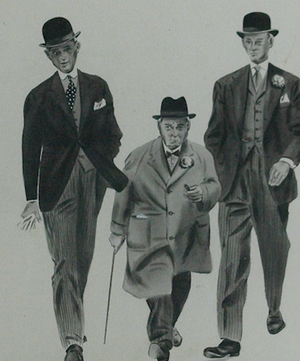 Three Gents Strolling Pen & Ink Drawing