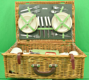 "Abercrombie & Fitch English Wicker w/ Green-Liner Picnic Hamper"