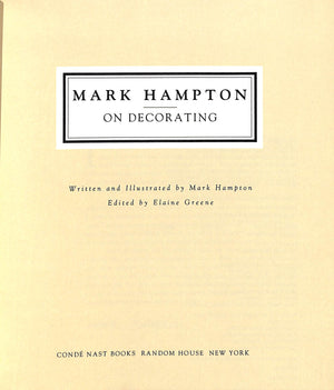 "Mark Hampton On Decorating" 1989 HAMPTON, Mark