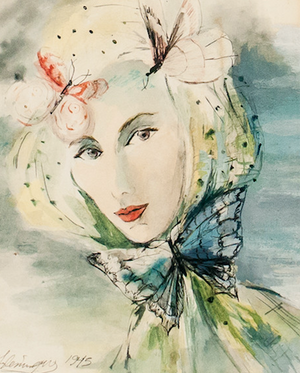 Butterfly Headdress 1945 Watercolour