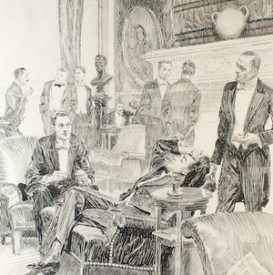 Gentlemen's Players' Club Pen & Ink Drawing by Orson B. Lowell