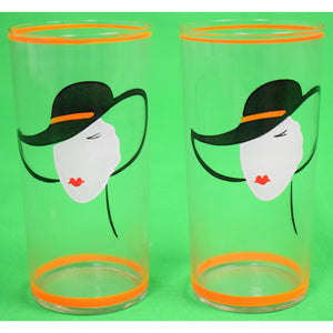 Pair of Hand-Painted Art Deco Cocktail Glasses w/ Lady