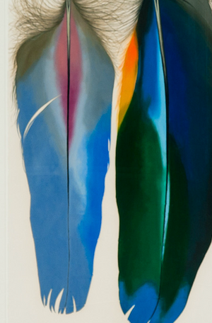 Two Scarlet Macaw Feathers c.1980's Mixed Media by Mary Jo McConnell (b.1935-) (SOLD)