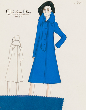 "Christian Dior Paris 'Blue Coat' Fashion Drawing" (SOLD)