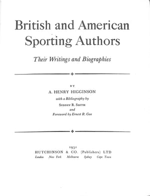 "British And American Sporting Authors" 1951 HIGGINSON, A. Henry