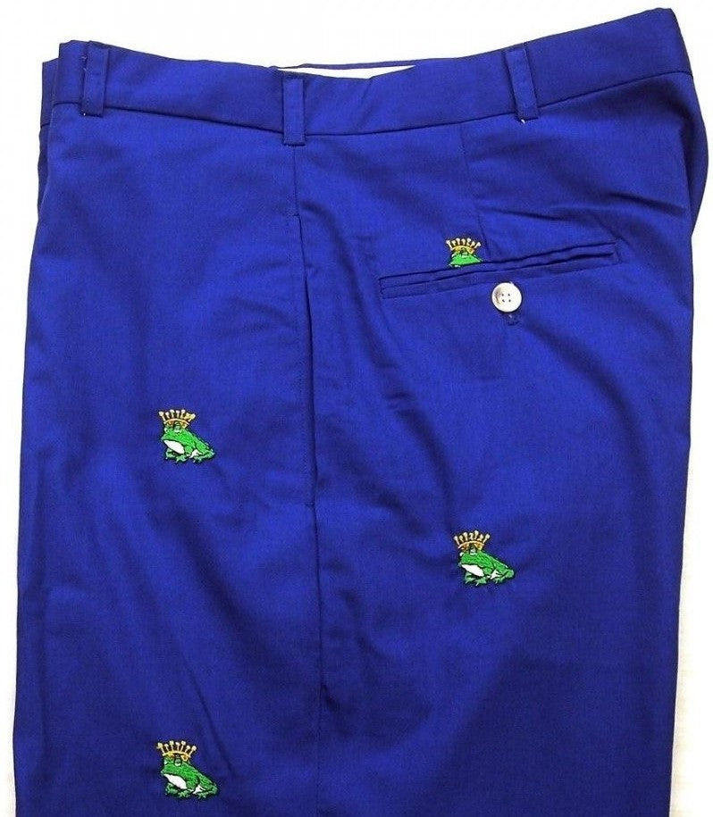O'Connell's Embroidered Poplin Trousers - Frog Prince On Royal Blue Sz 36 (New w/ Tag)