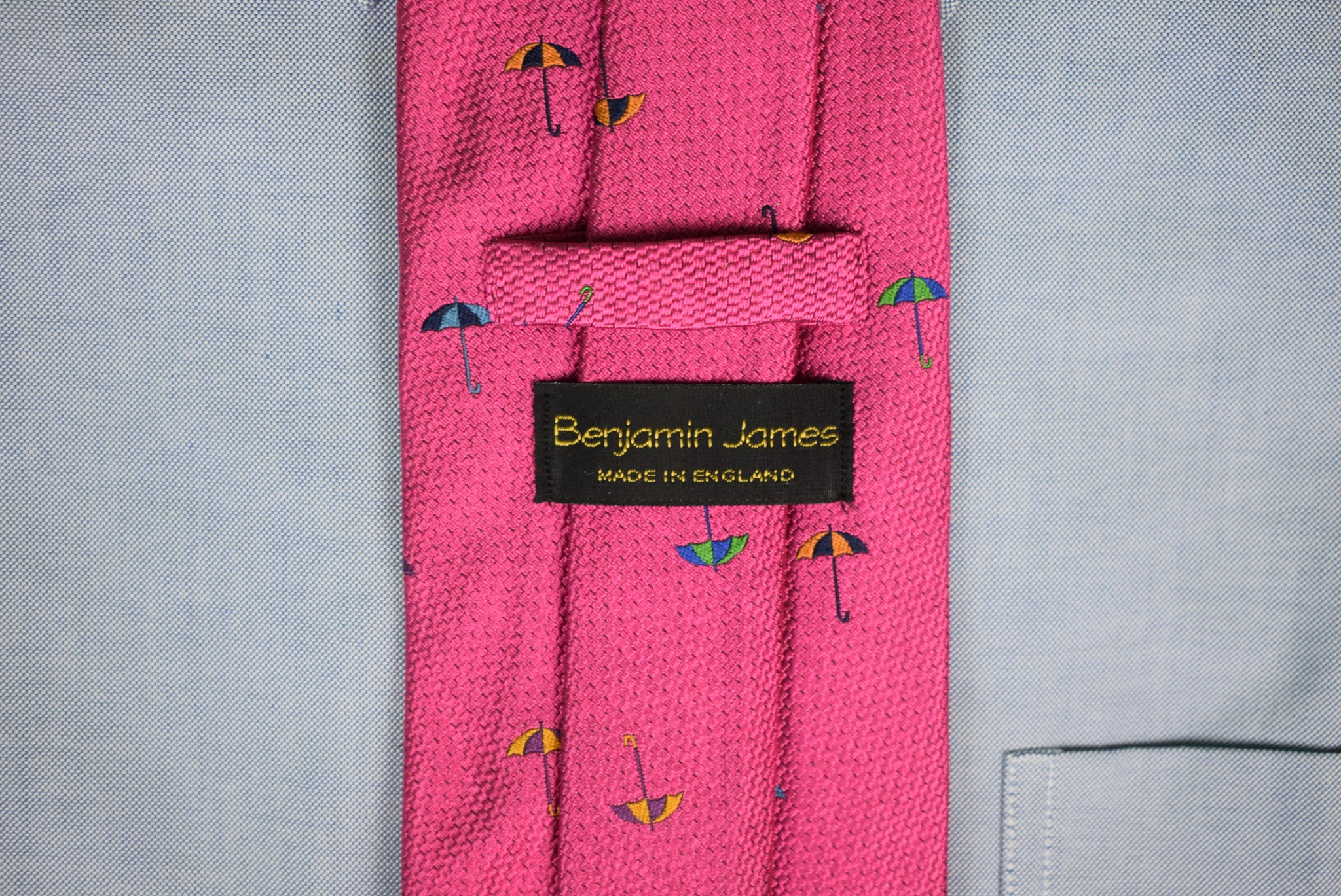 Benjamin James Raspberry Umbrella Print Woven Silk Tie