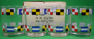 "Set x Four Abercrombie & Fitch Signal Flag 14oz. Double Old Fashioned Bar Glasses" (New In Box)