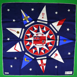 "Trimingham's Bermuda 9 Yacht Clubs w/ Burgee Flags Navy Silk Scarf" (New/ Old Stock)