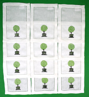 Set Of 12 Linen Topiary Cocktail Napkins by Charlotte Moss (New) (SOLD)