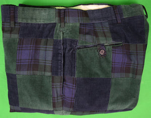 "The Andover Shop Patch Panel Black Watch Tartan w/ Green/ Navy Corduroy Trousers" Sz 38