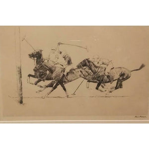 "International Polo Argentina vs USA" 1928 Drypoint  BROWN, Paul Desmond (SIGNED)