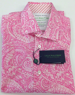 "Lilly Pulitzer 'Wyeth' Shirt w/ Pink Seahorse Print" Sz: M (Deadstock w/ LP Tag!)
