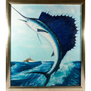 "Leaping Sailfish" by Marshall ? Anderson Oil on Canvas
