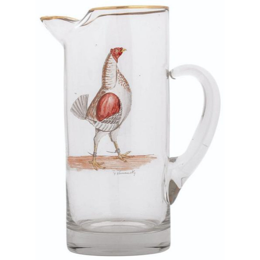 "Abercrombie & Fitch Glass Cocktail Pitcher w/ Hand-Painted English Gamecock" by Frank Vosmansky