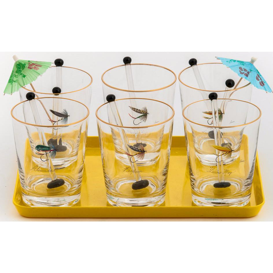 Set of 6 Trout Fly Old-Fashioned Bar Glasses