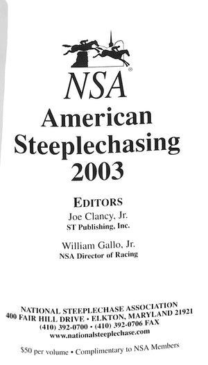 "American Steeplechasing 2003" 2003 CLANCY, Joe Jr. [editor]