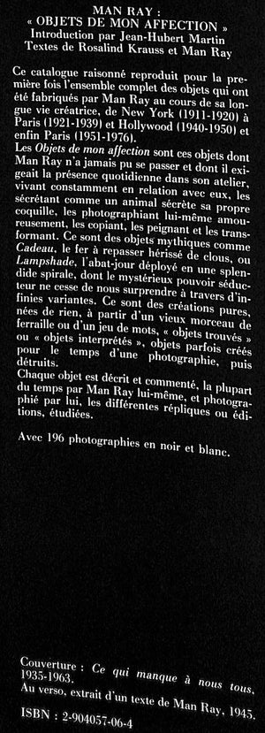 "Man Ray: Objets De Mon Affection" 1983 MARTIN, Jean-Hubert [preface de]